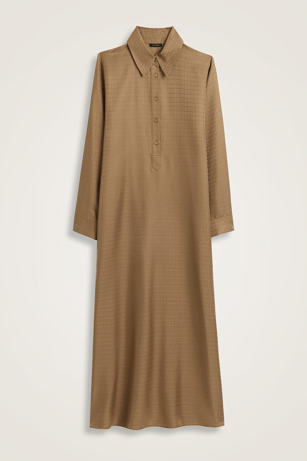 Iman I Haki Jacquard Silk Buttoned Shirt Dress