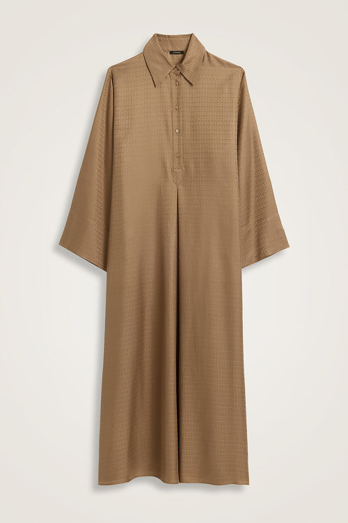 Iman I Haki Pleated Buttoned Jacquard Silk Dress
