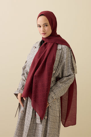 İman I Kafes Bordo Tencel Pamuk İpek Şal 70x200