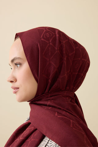 İman I Kafes Bordo Tencel Pamuk İpek Şal 70x200