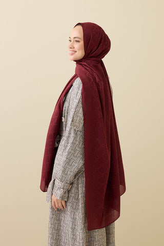 İman I Kafes Bordo Tencel Pamuk İpek Şal 70x200