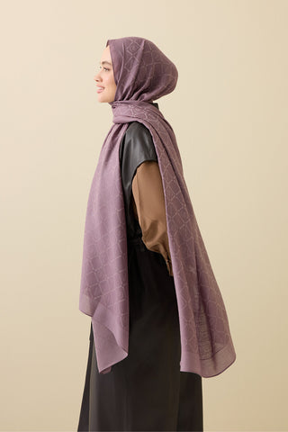İman I Kafes Gri-Lila Tencel Pamuk İpek Şal 70x200
