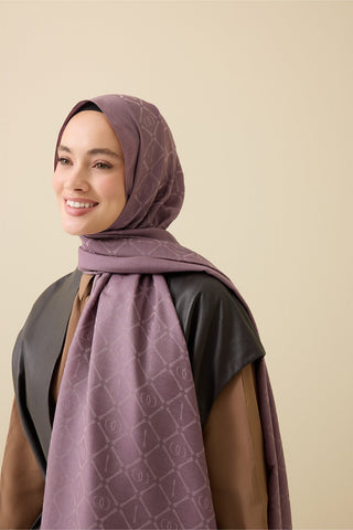 İman I Kafes Gri-Lila Tencel Pamuk İpek Şal 70x200