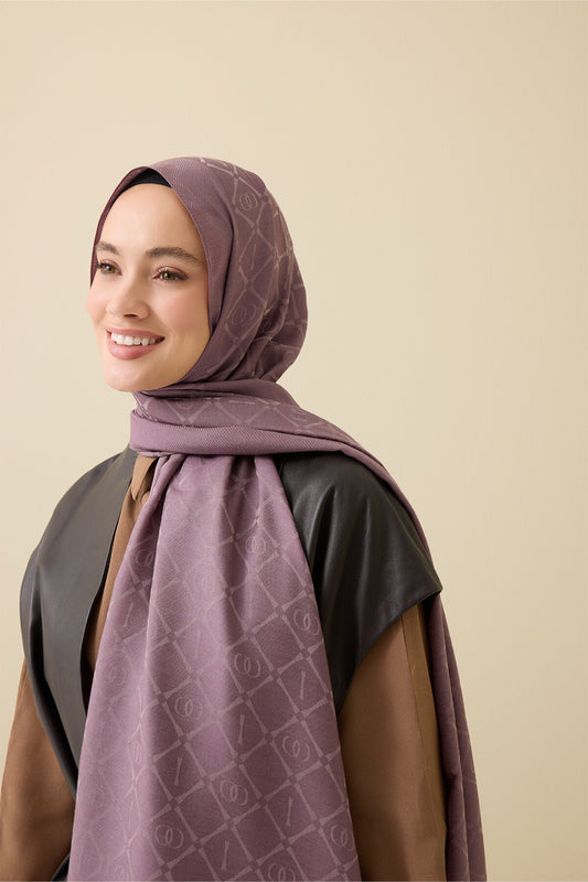 İman I Kafes Gri-Lila Tencel Pamuk İpek Şal 70x200
