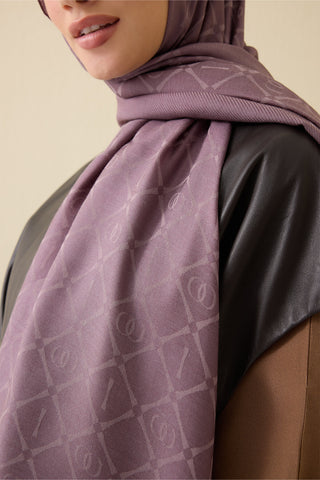 İman I Kafes Gri-Lila Tencel Pamuk İpek Şal 70x200