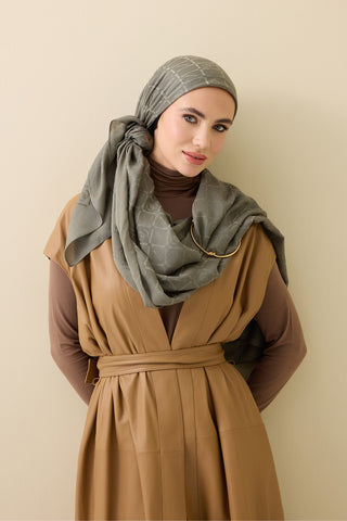 İman I Kafes Haki Tencel Pamuk İpek Şal 70x200