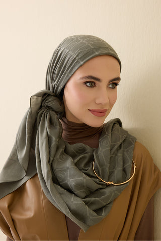 İman I Kafes Haki Tencel Pamuk İpek Şal 70x200