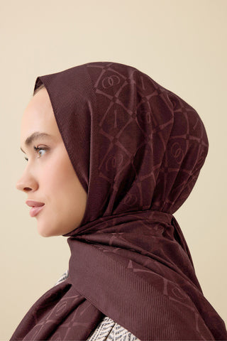 İman I Kafes Kızıl Kahve Tencel Pamuk İpek Şal 70x200