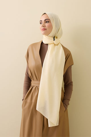 İman I Kafes Krem Tencel Pamuk İpek Şal 70x200