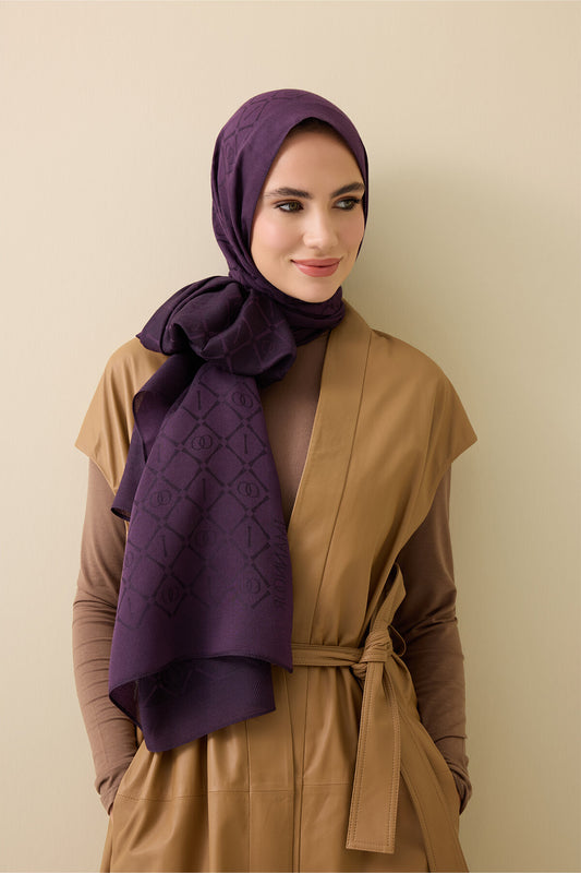 İman I Kafes Mor Tencel Pamuk İpek Şal 70x200