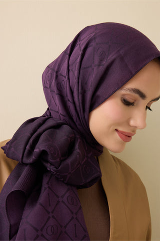 İman I Kafes Mor Tencel Pamuk İpek Şal 70x200