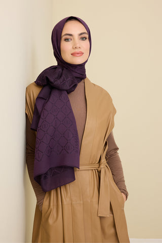 İman I Kafes Mor Tencel Pamuk İpek Şal 70x200