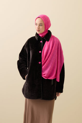 İman I Kafes Pembe Tencel Pamuk İpek Şal 70x200