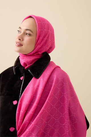 İman I Kafes Pembe Tencel Pamuk İpek Şal 70x200