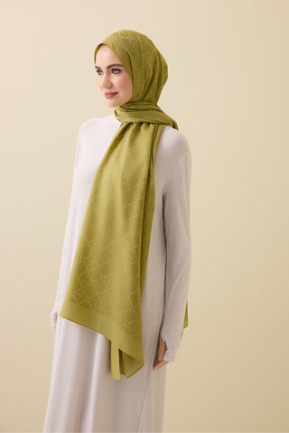 İman I Kafes Zeytin Yeşili Tencel Pamuk İpek Şal 70x200