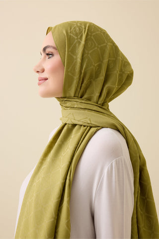 İman I Kafes Zeytin Yeşili Tencel Pamuk İpek Şal 70x200