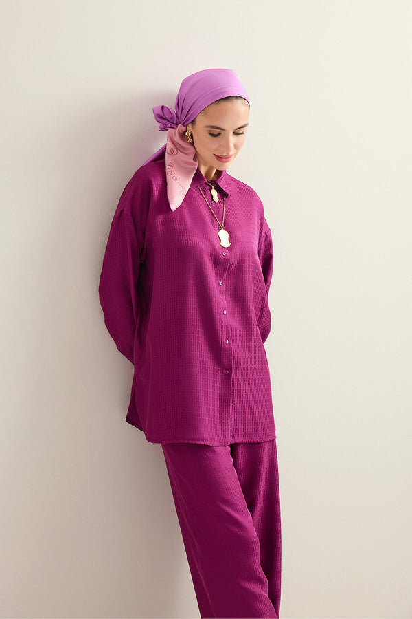 Iman Dark Plum Jacquard Silk Shirt