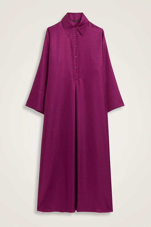 Iman I Dark Plum Pleated Jacquard Silk Dress