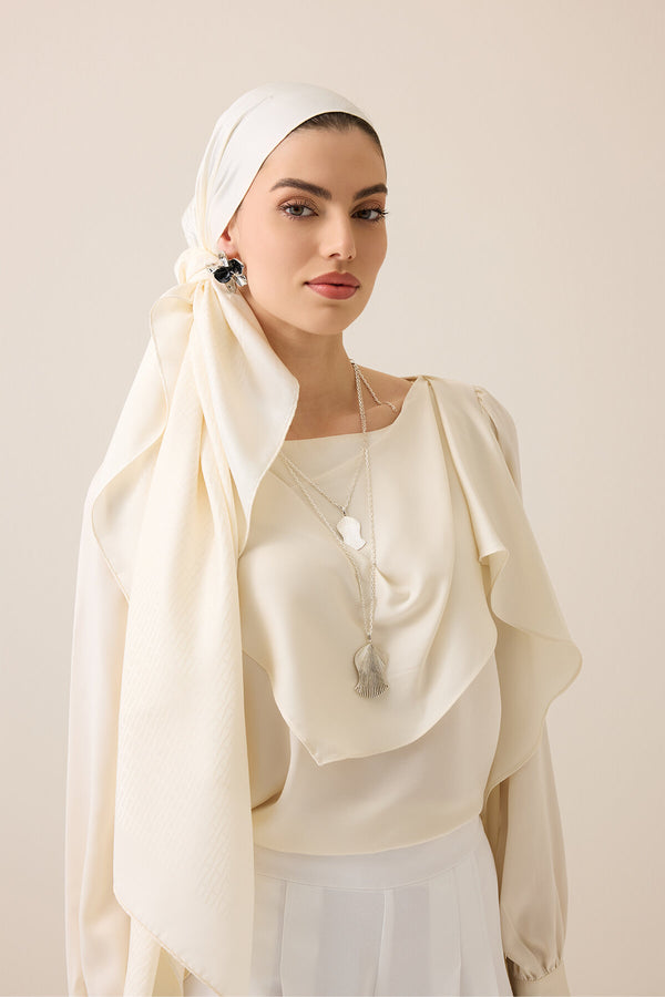 Faith I Cream Jacquard Silk Shirt Shawl