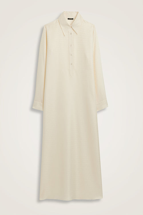 Iman I Cream Jacquard Silk Buttoned Shirt Dress