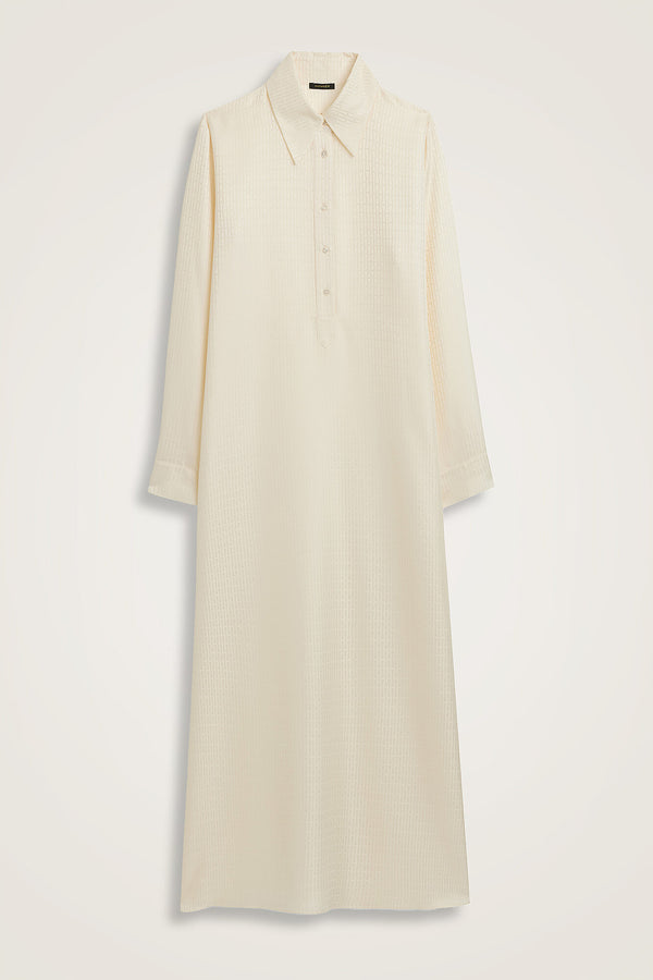 Iman I Cream Jacquard Silk Buttoned Shirt Dress