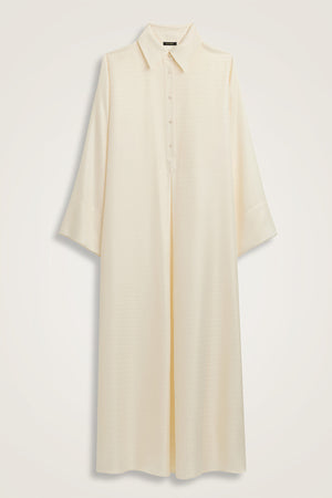 Iman I Cream Pleated Buttoned Jacquard Silk Dress