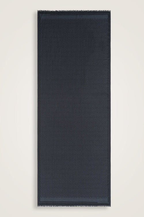 Iman Small Monogram Cotton Silk Shawl Dark Grey