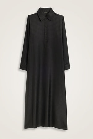Iman I Black Jacquard Silk Buttoned Shirt Dress