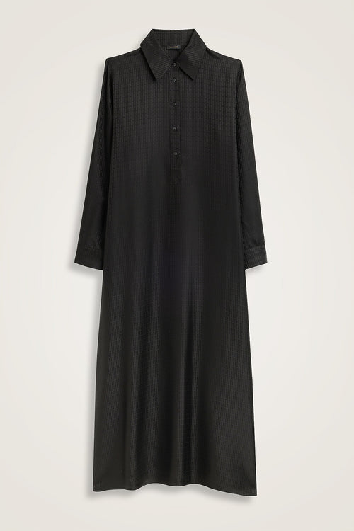 Iman I Black Jacquard Silk Buttoned Shirt Dress
