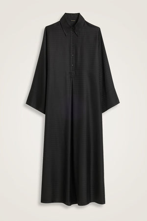 Iman I Black Pleated Jacquard Silk Dress
