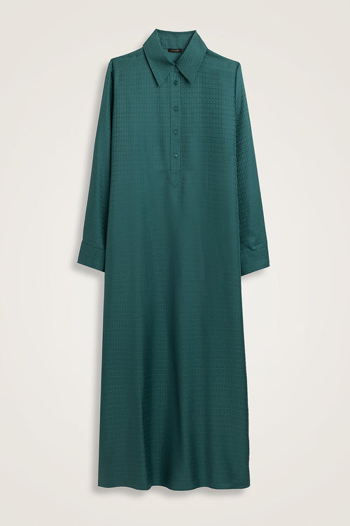 Iman Green Petrol Jacquard Silk Buttoned Shirt Dress