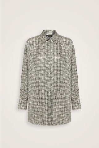 İman Kare Dokulu Bej İpek Gömlek