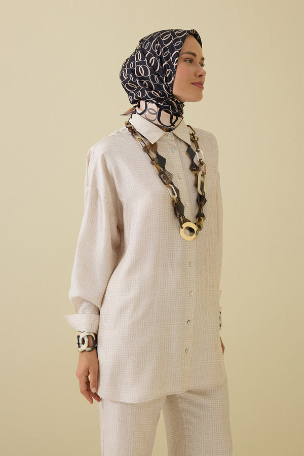 Iman Square Textured Ecru Silk Shirt
