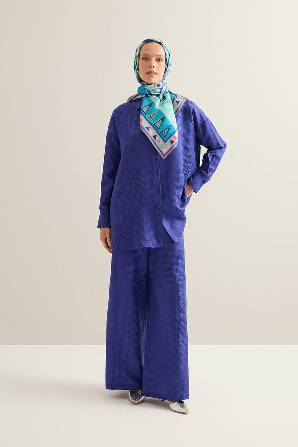 Iman Kare Night Blue Jacquard Silk Shirt