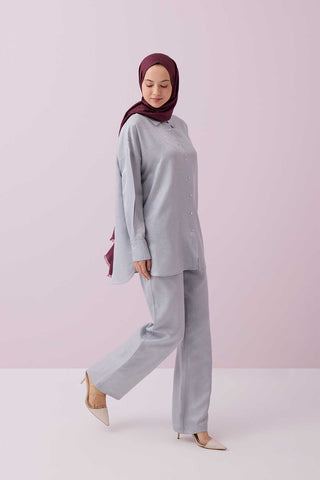 İman Kare Gümüş İpek Pijama Gömlek