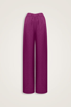 Iman Kare Dark Plum Jacquard Silk Trousers