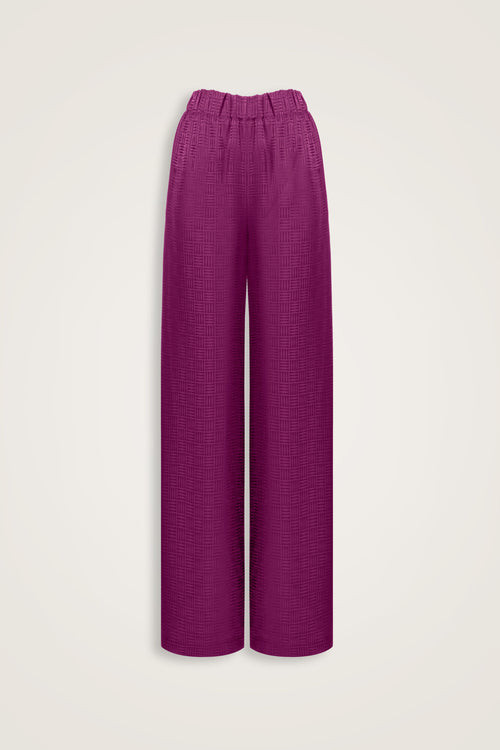 Iman Kare Dark Plum Jacquard Silk Trousers