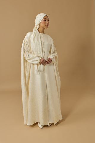 İman Kare Krem İpek Abaya
