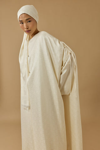 İman Kare Krem İpek Abaya