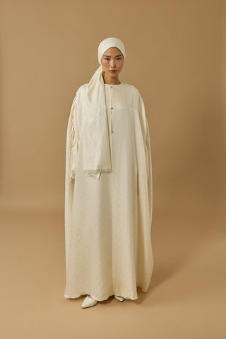 İman Kare Krem İpek Abaya
