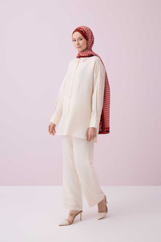 İman Kare Krem İpek Pijama Pantolon