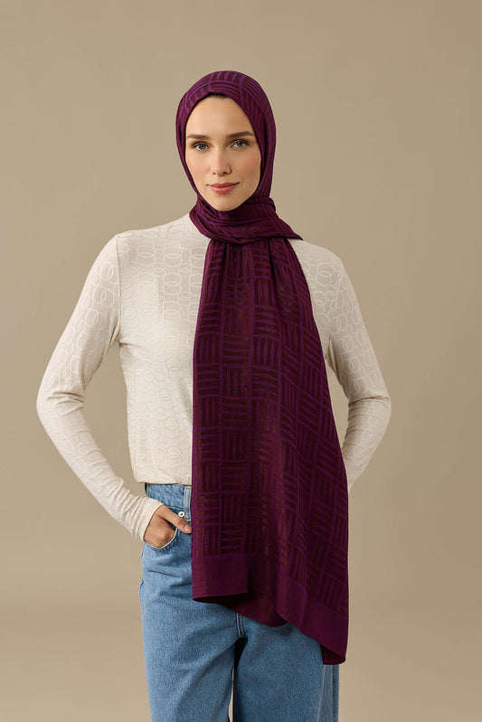 İman Kare Mürdüm Naia Pamuk Şal 70x210
