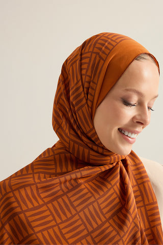 İman Kare Safran Krep İpek Gömlek Şalı 70x210