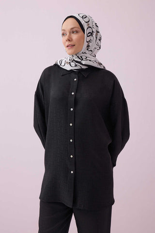 İman Kare Siyah İpek Pijama Gömlek