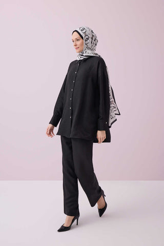 İman Kare Siyah İpek Pijama Gömlek