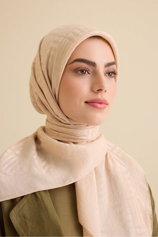 İman Kare V Bej Naia Pamuk Eşarp 90x90