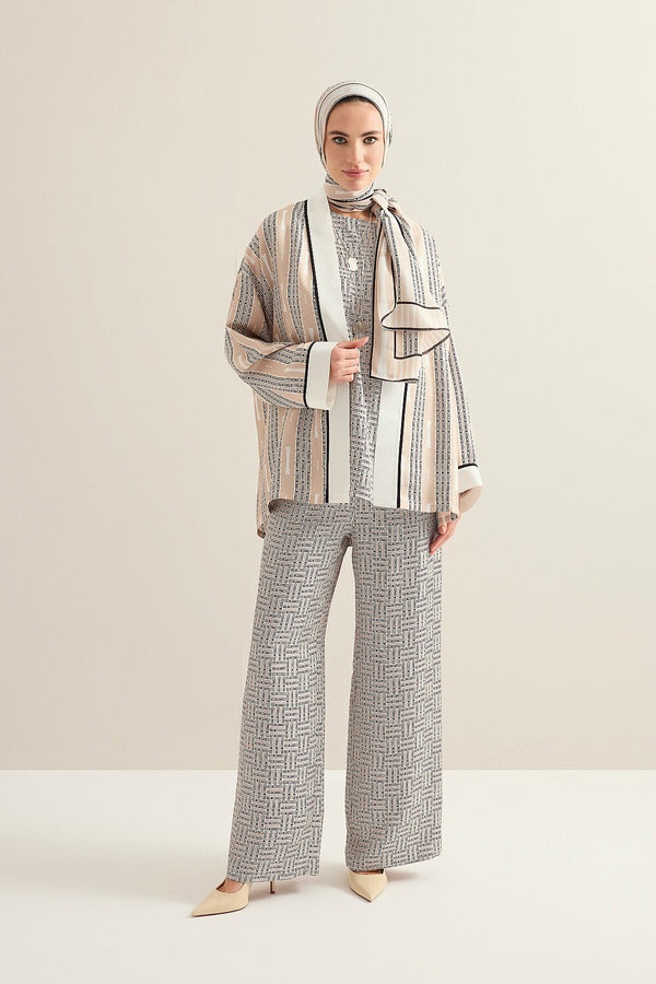 Faith Path Beige Twill Silk Short Kimono