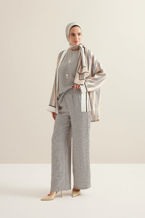 Faith Path Beige Twill Silk Trousers