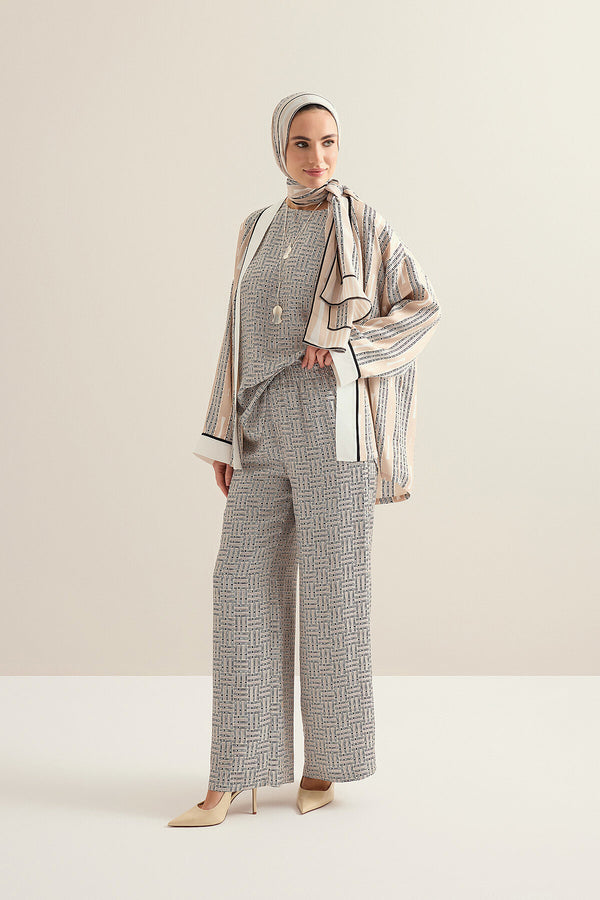 Faith Path Beige Twill Silk Trousers