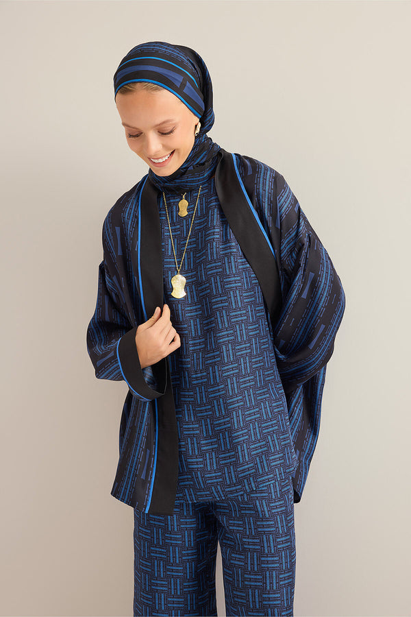 Faith Path Navy Blue Twill Silk Sleeveless Blouse